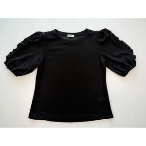 WHY DRESS Black Puff Sleeve Ruffle Top Women's Size Medium Casual Chic